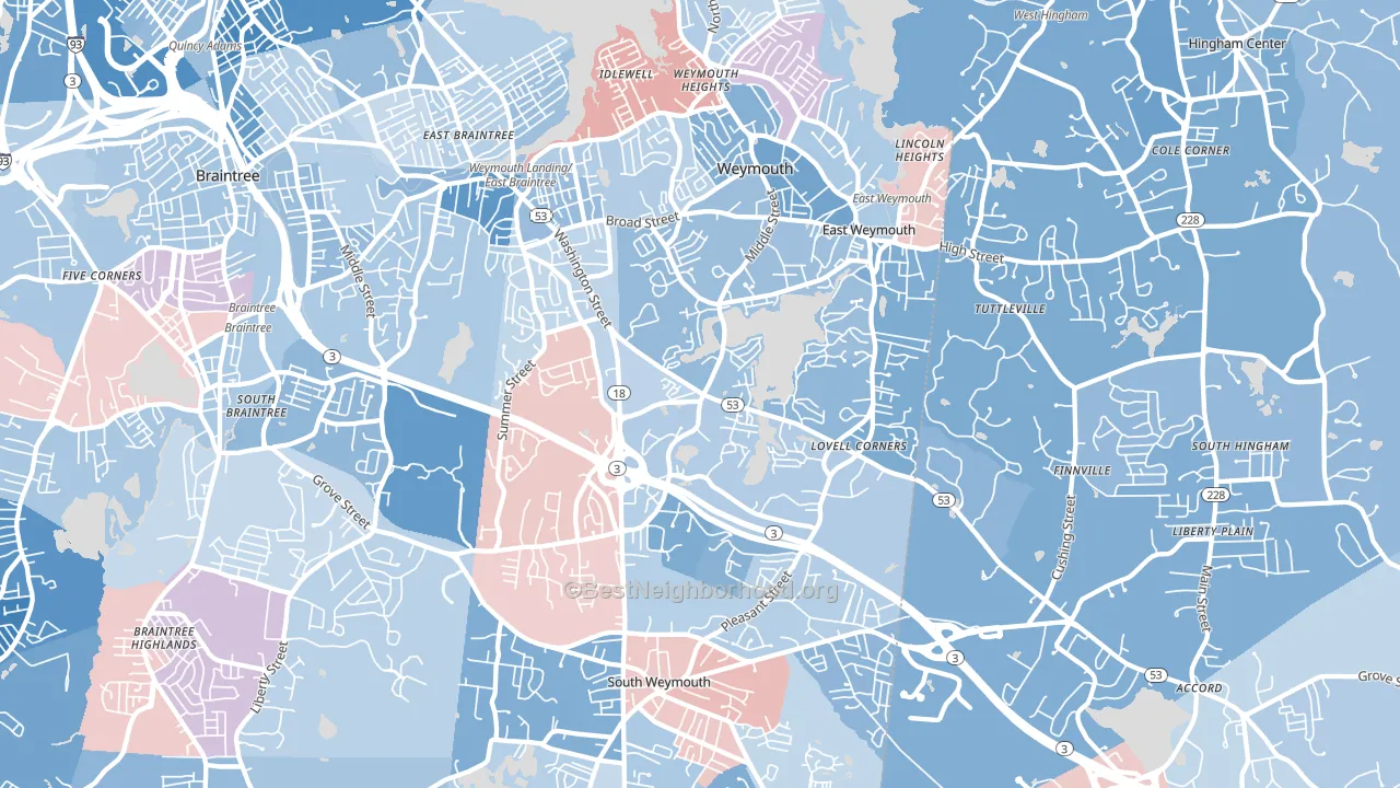 Weymouth Town, MA block-group political-lean map