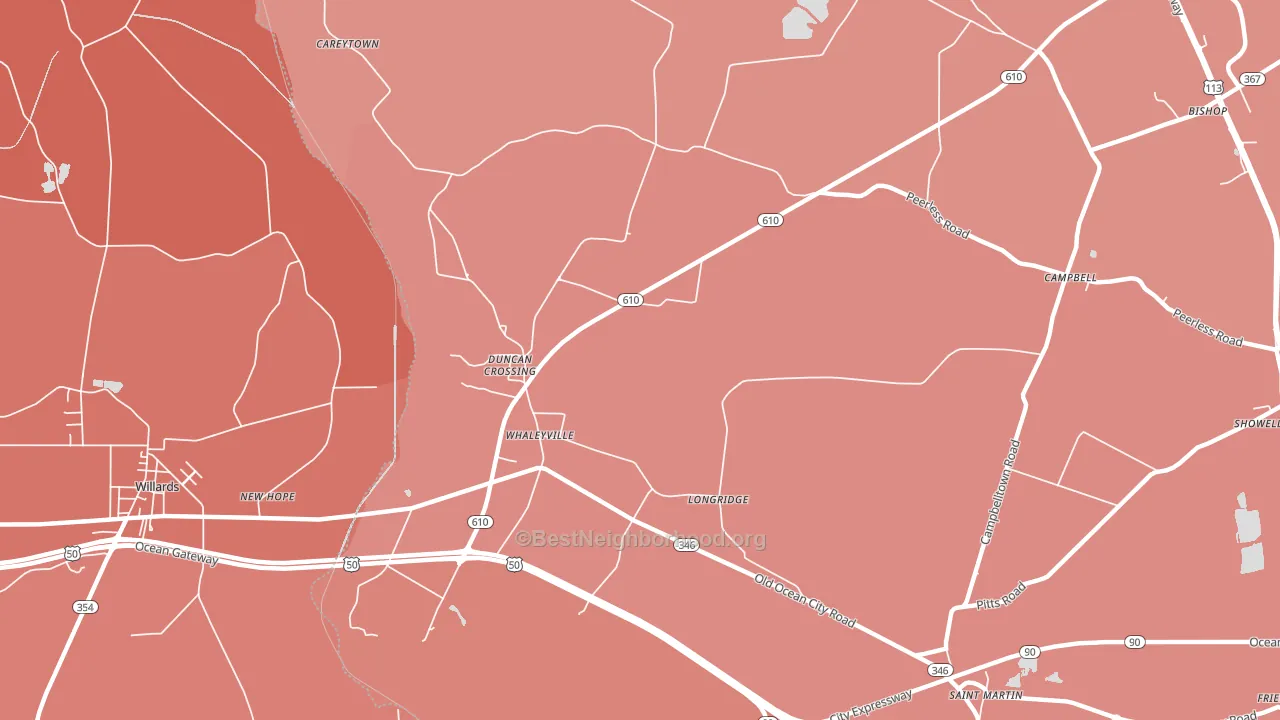 Whaleyville, MD block-group political-lean map