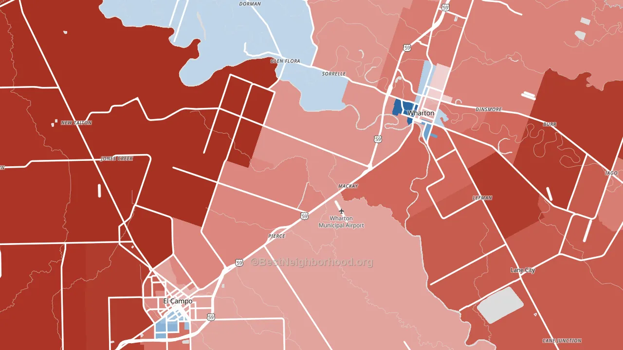 Wharton County, TX block-group political-lean map
