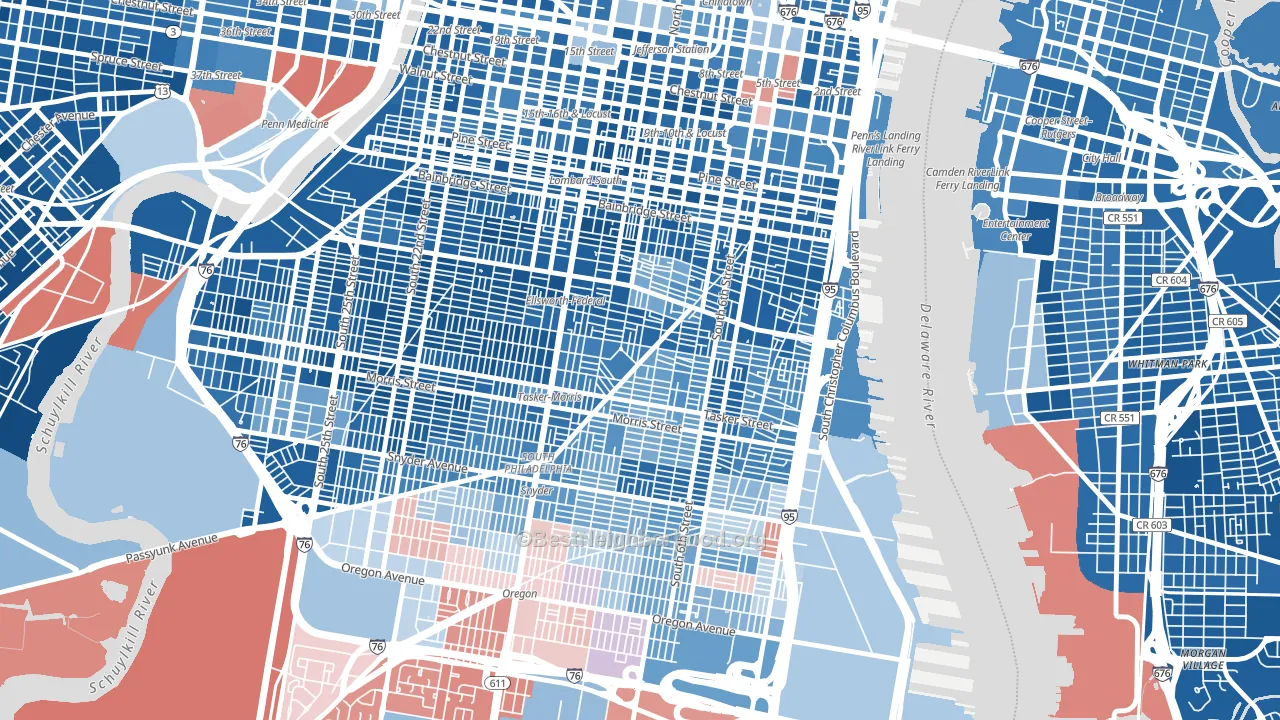 Wharton-Hawthorne-Bella Vista, Philadelphia, PA block-group political-lean map