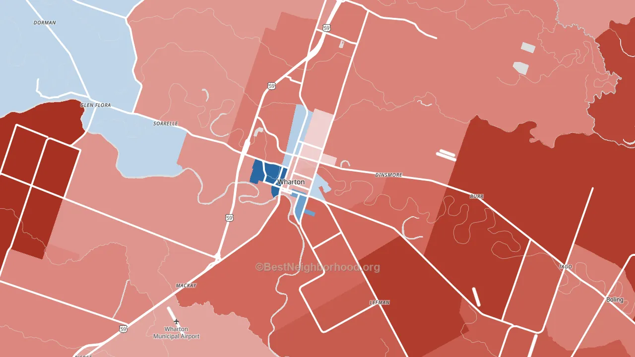 Wharton, TX block-group political-lean map
