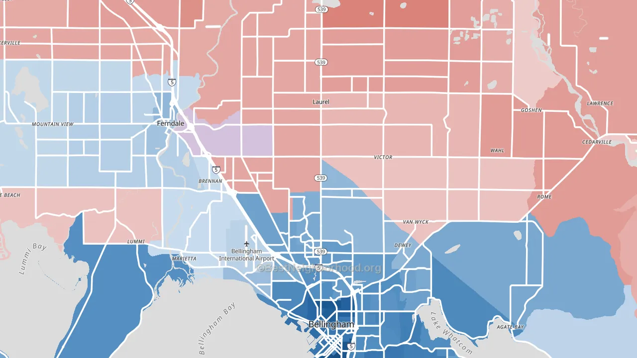 Whatcom County, WA block-group political-lean map