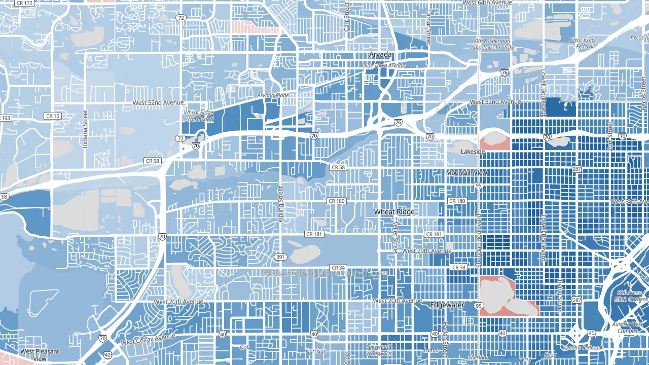 Wheat Ridge, CO block-group political-lean map