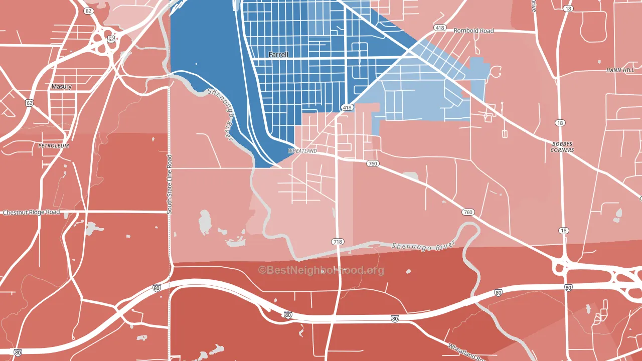 Wheatland, PA block-group political-lean map
