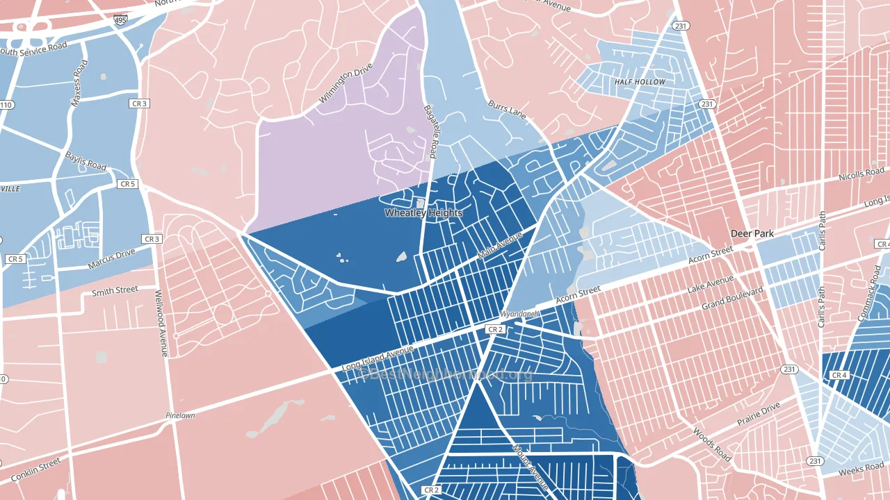 Wheatley Heights, Wyandanch, NY block-group political-lean map