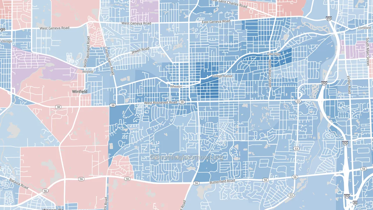 Wheaton, IL block-group political-lean map