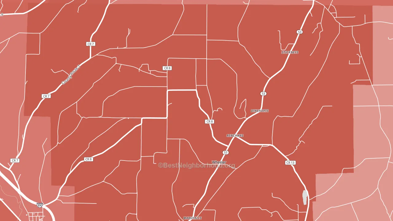 Wheeler, NY block-group political-lean map