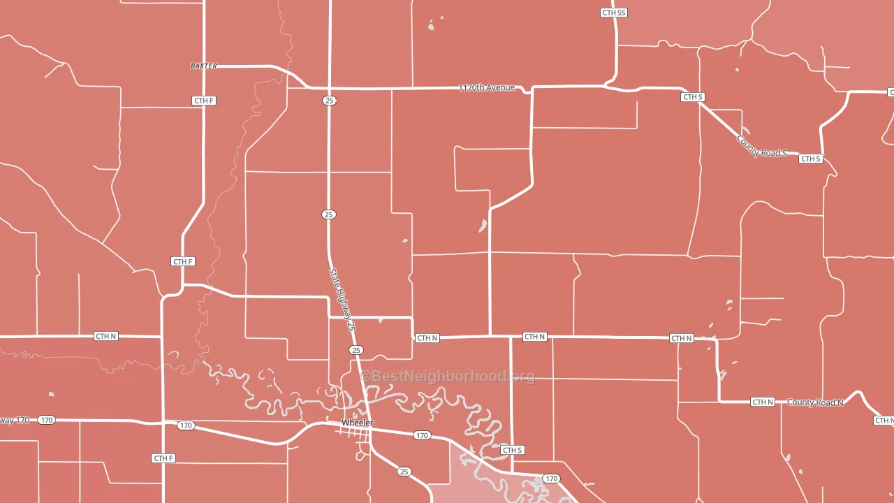 Wheeler, WI block-group political-lean map