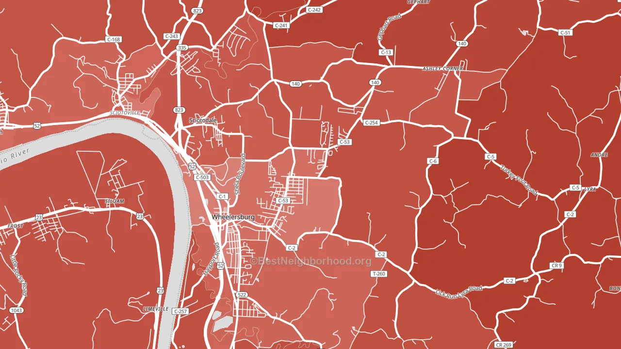 Wheelersburg, OH block-group political-lean map