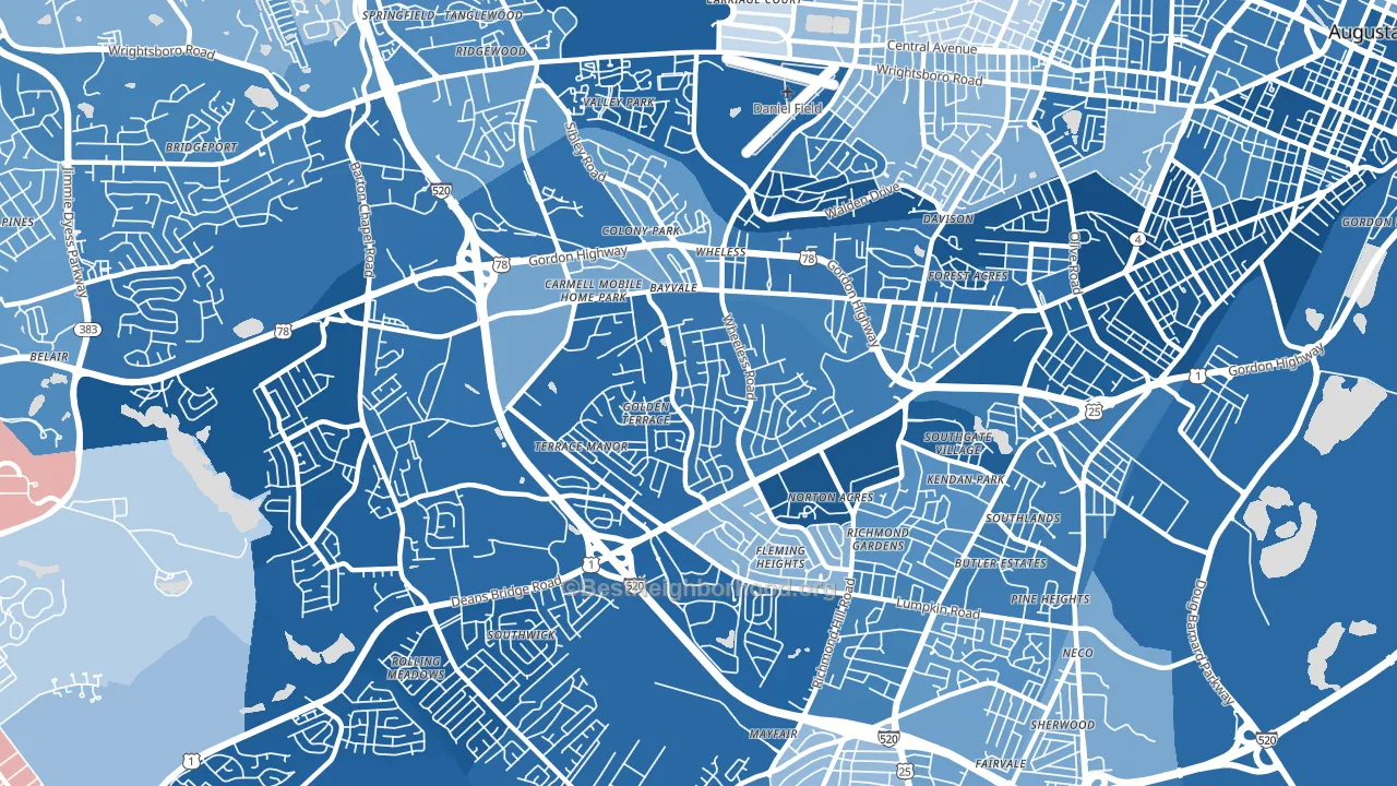 Wheeless Road, Augusta, GA block-group political-lean map