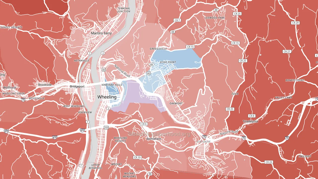 Wheeling, WV block-group political-lean map