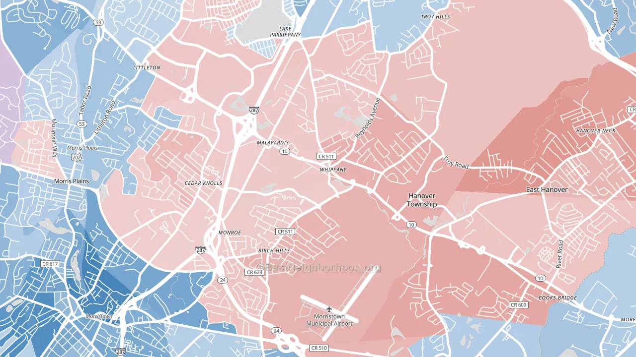 Whippany, NJ block-group political-lean map