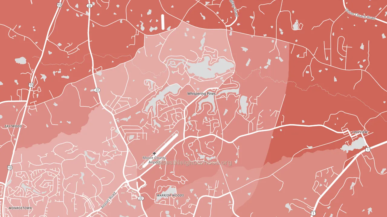 Whispering Pines, NC block-group political-lean map
