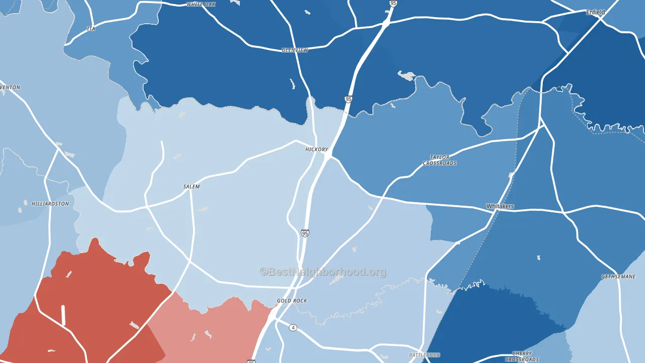Whitakers, NC block-group political-lean map