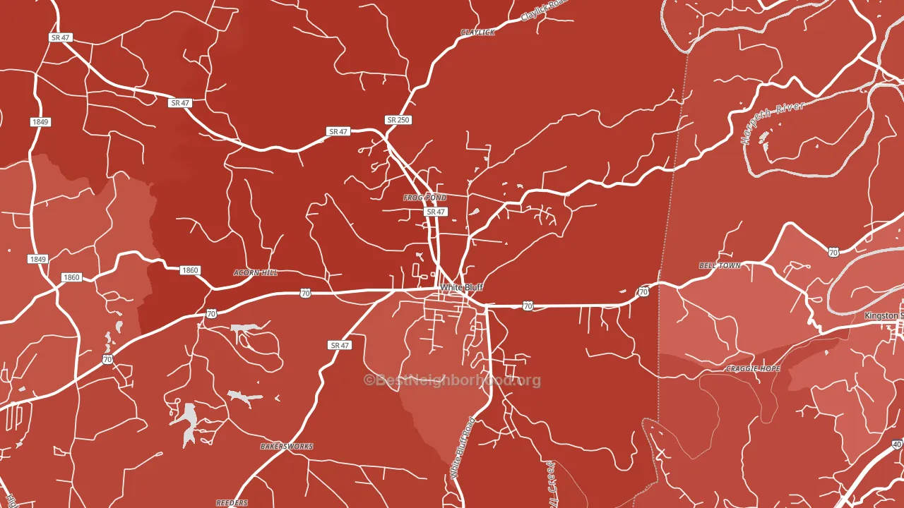 White Bluff, TN block-group political-lean map