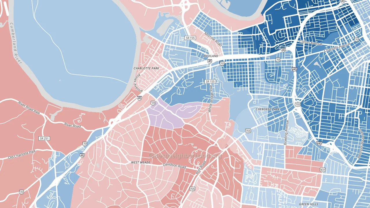 White Bridge, Nashville, TN block-group political-lean map