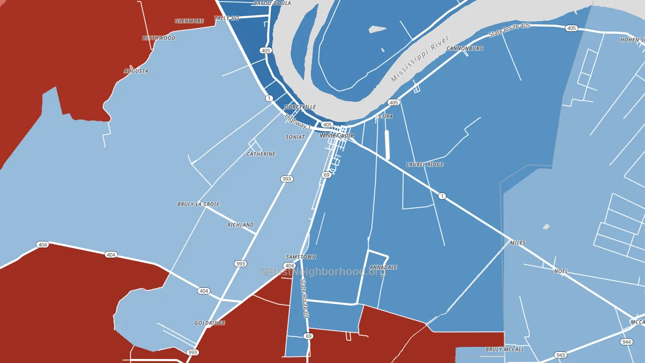 White Castle, LA block-group political-lean map