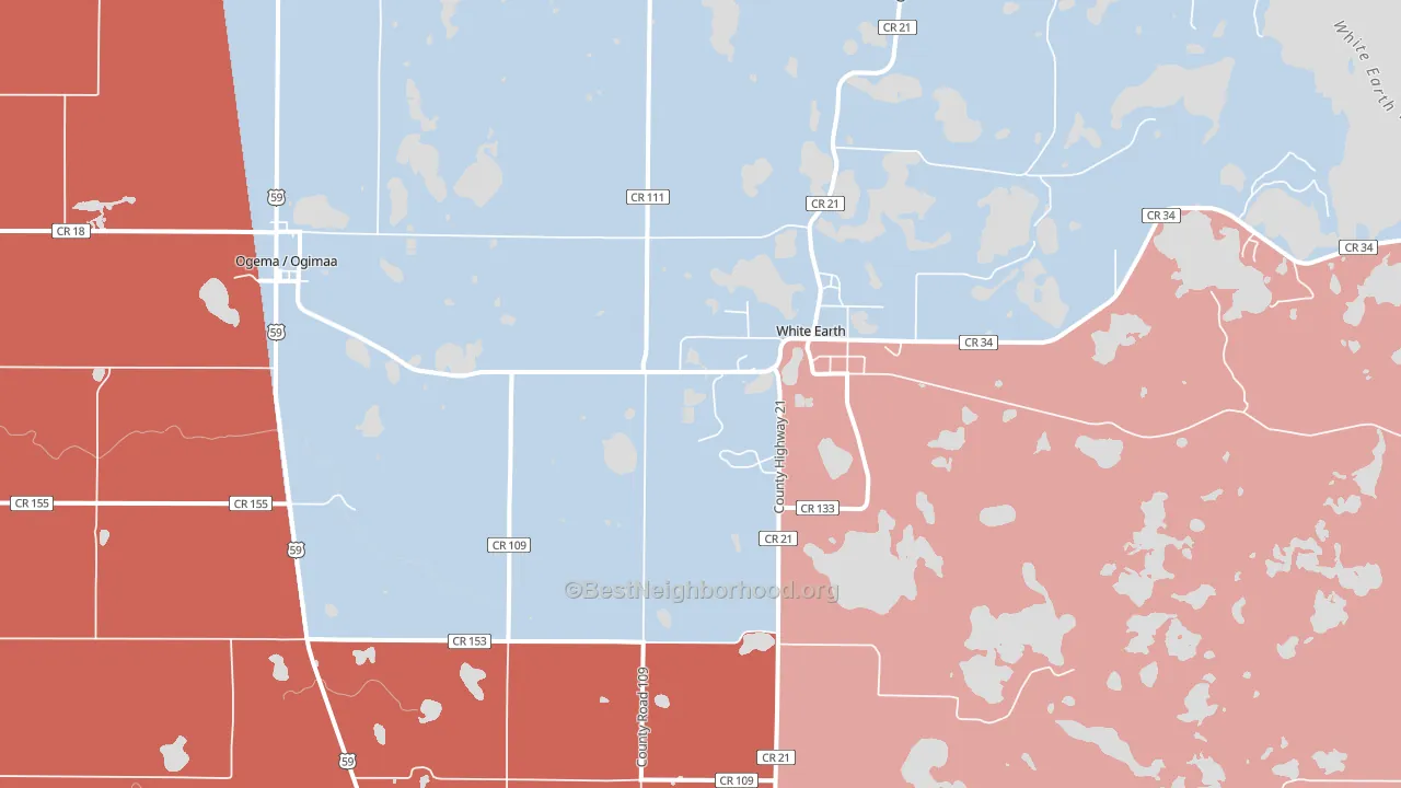 White Earth, MN block-group political-lean map