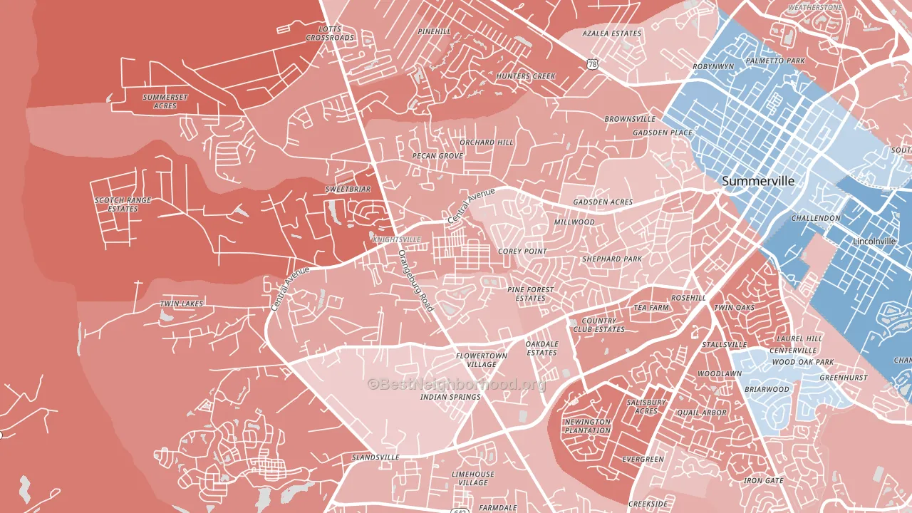 White Gables, Summerville, SC block-group political-lean map