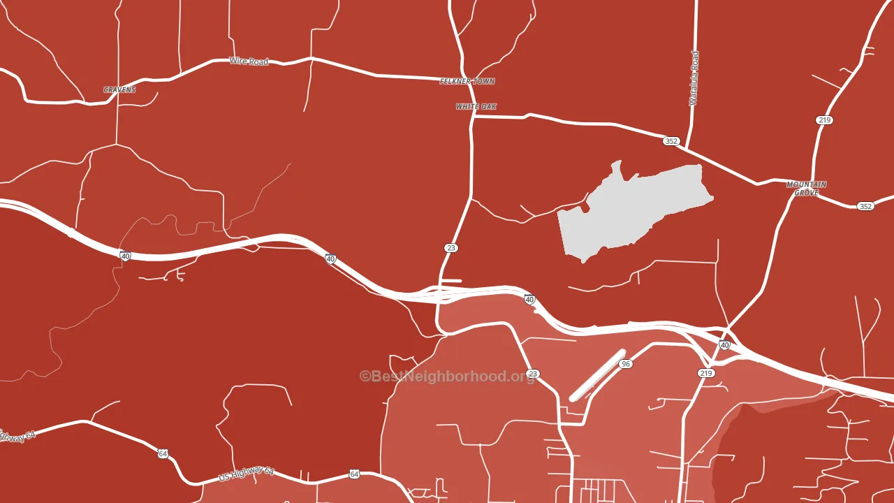 White Oak, AR block-group political-lean map