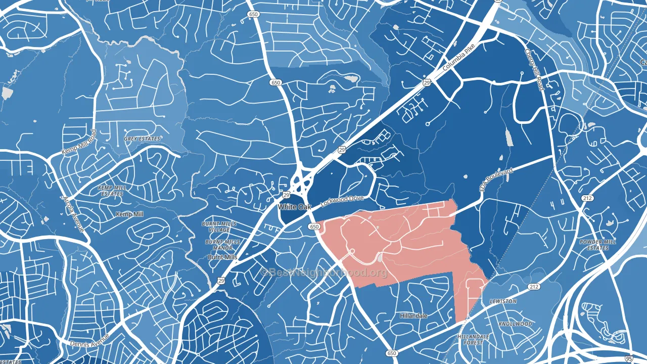 White Oak, MD block-group political-lean map