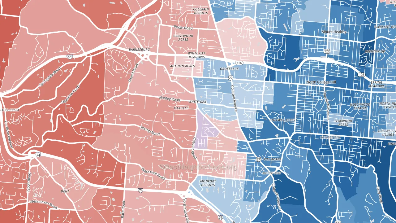 White Oak, OH block-group political-lean map