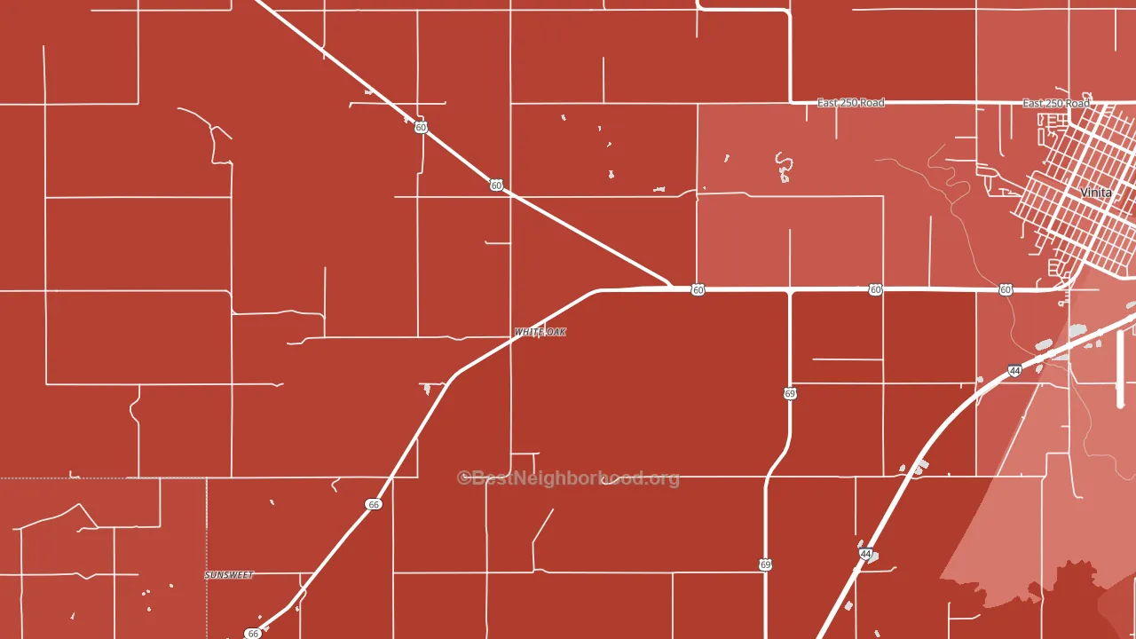 White Oak, OK block-group political-lean map