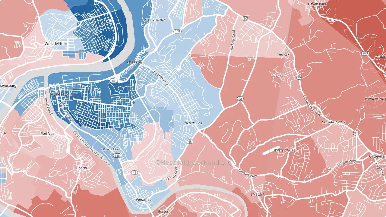 White Oak, PA block-group political-lean map