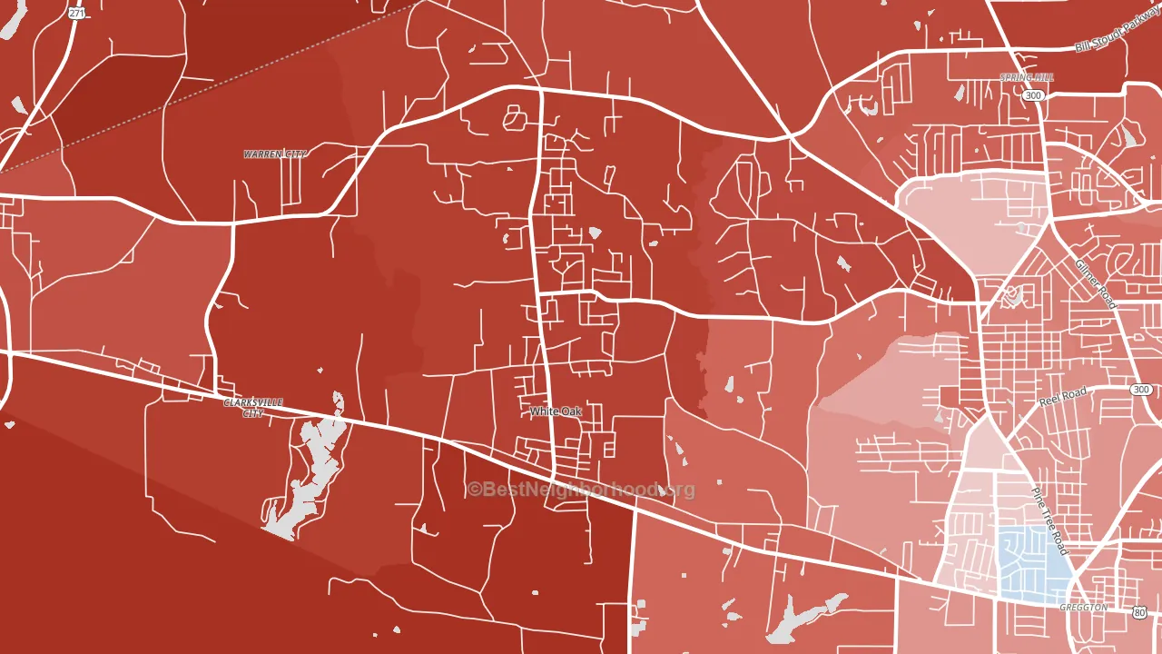 White Oak, TX block-group political-lean map