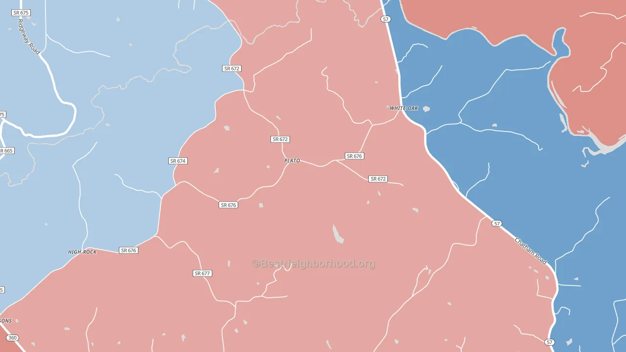 White Oak, VA block-group political-lean map