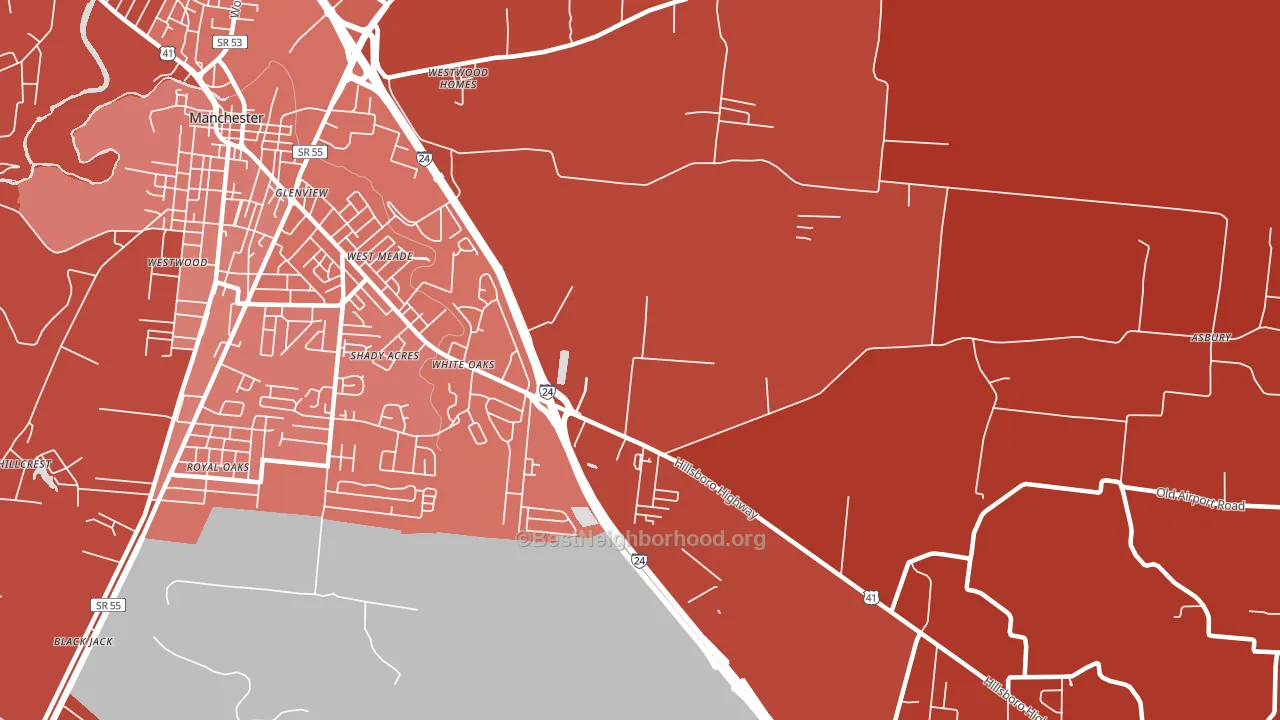 White Oaks, TN block-group political-lean map