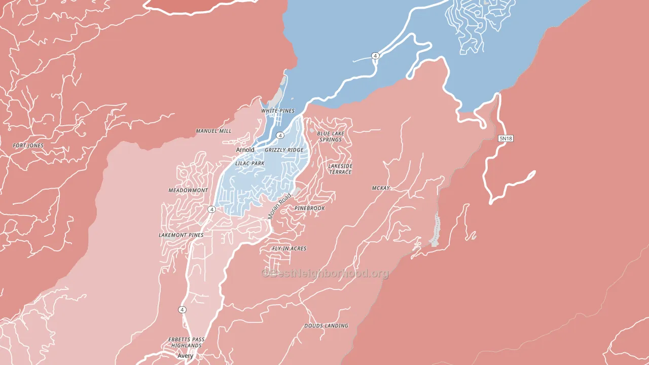 White Pines, CA block-group political-lean map