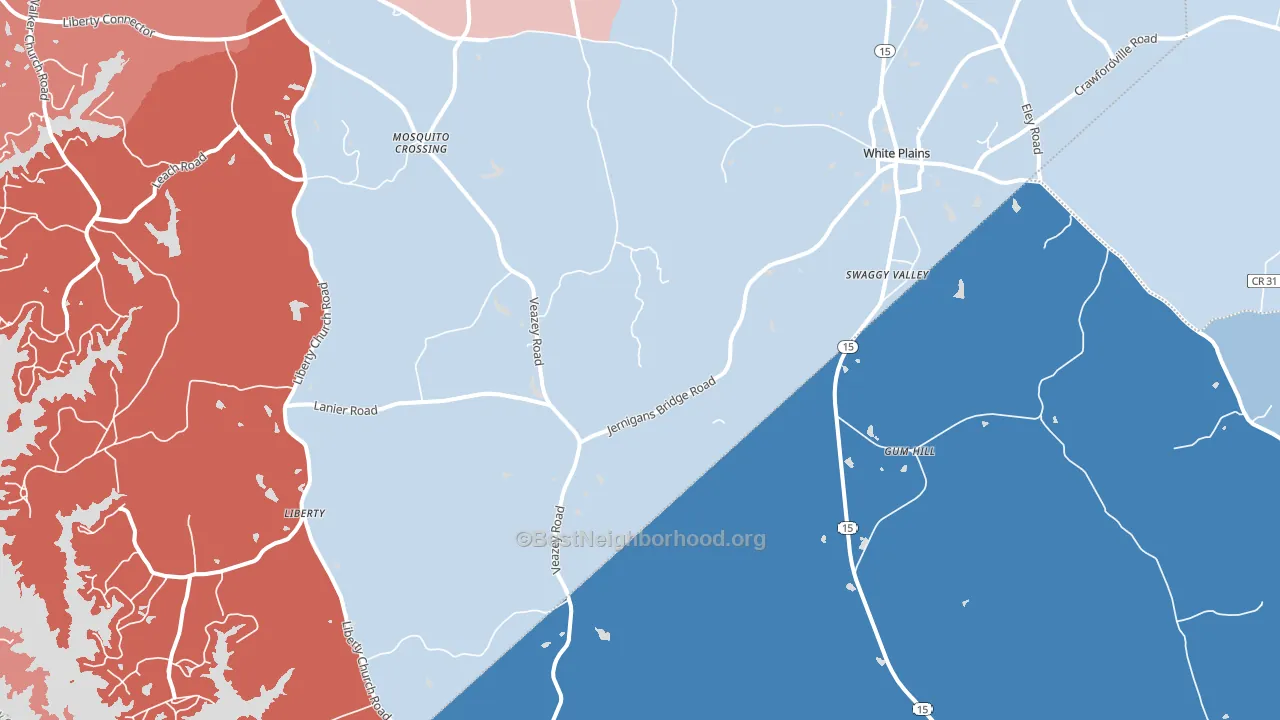 White Plains, GA block-group political-lean map