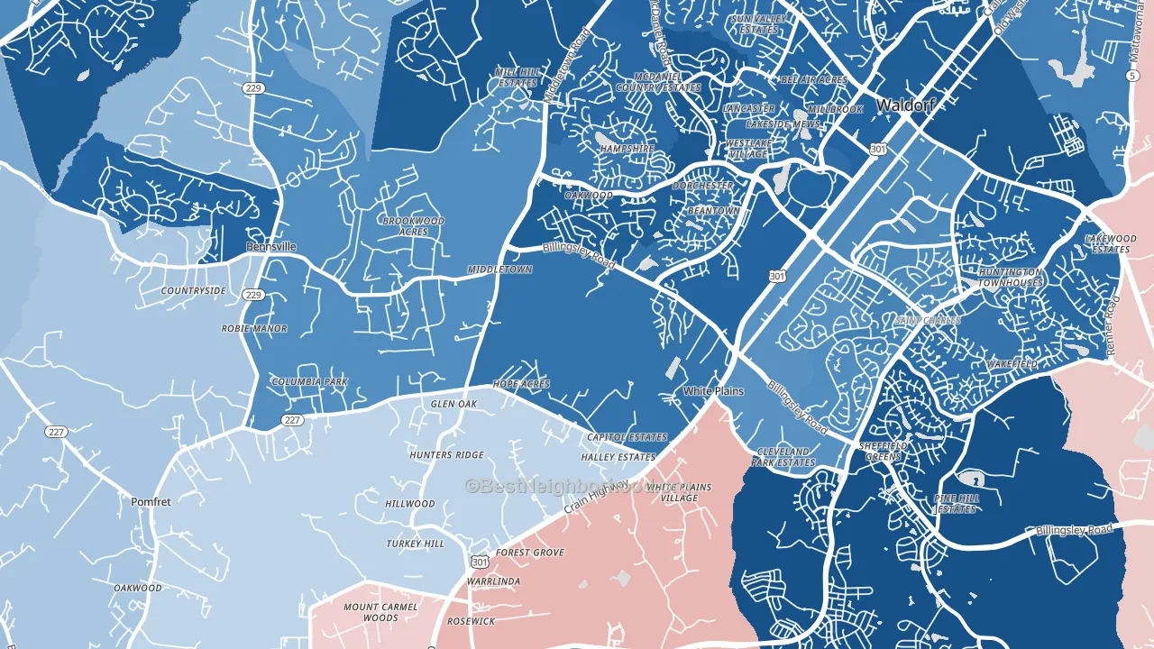 White Plains, MD block-group political-lean map
