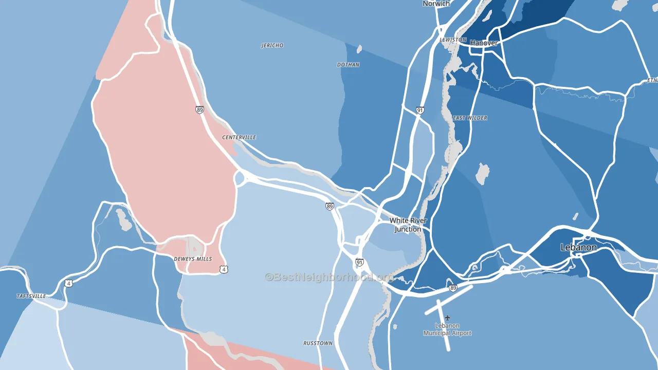 White River Junction, VT block-group political-lean map