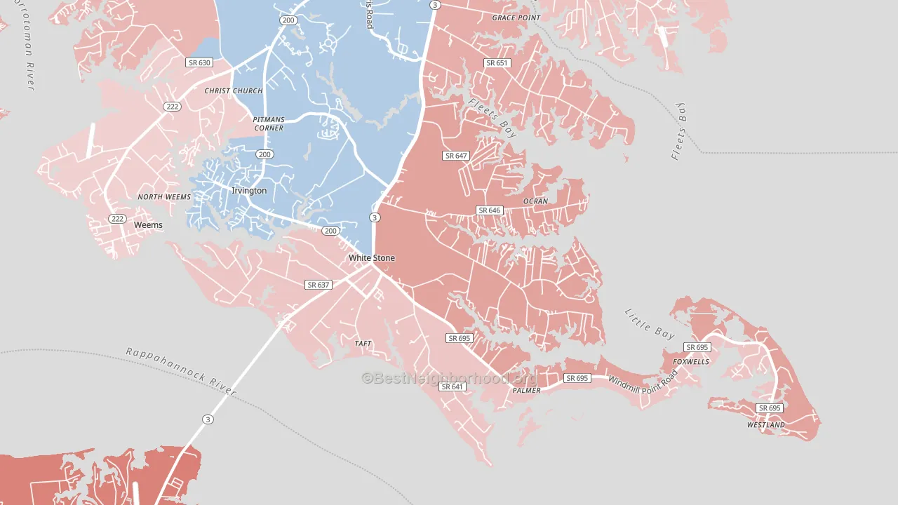 White Stone, VA block-group political-lean map