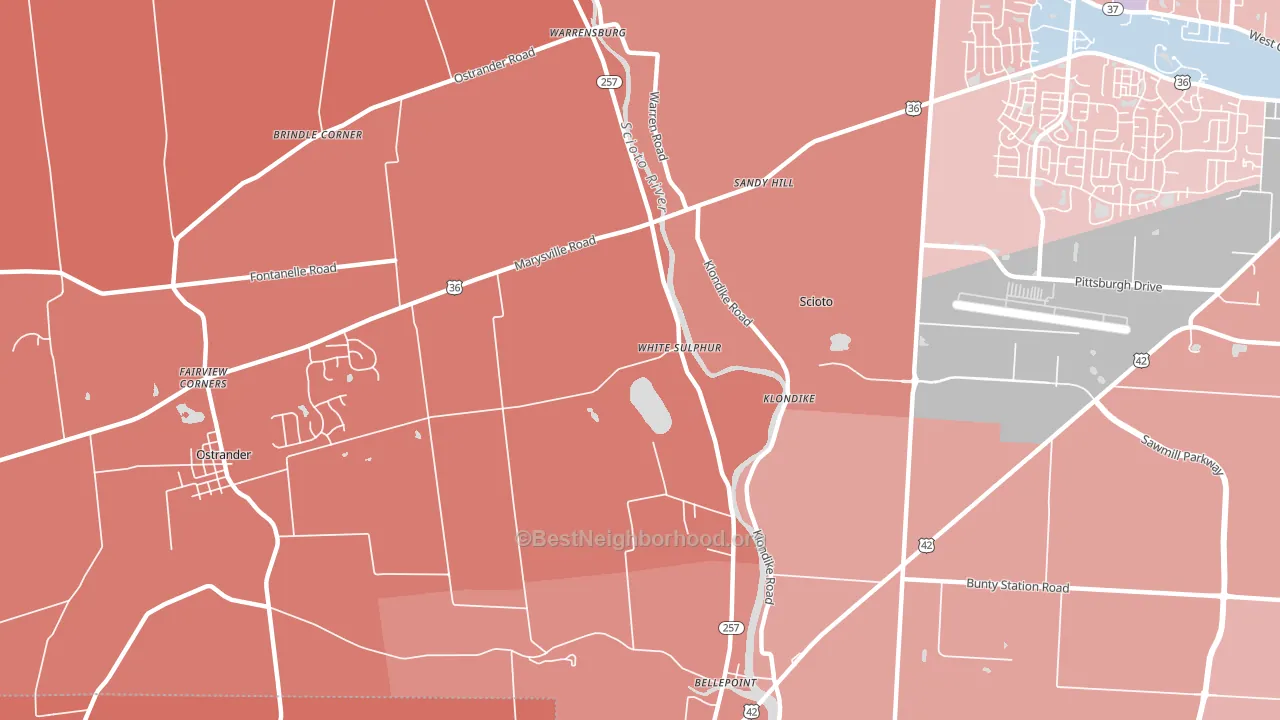 White Sulphur, OH block-group political-lean map