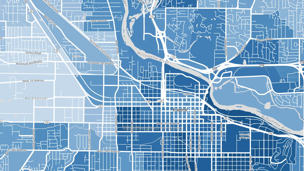 Whiteaker, Eugene, OR block-group political-lean map