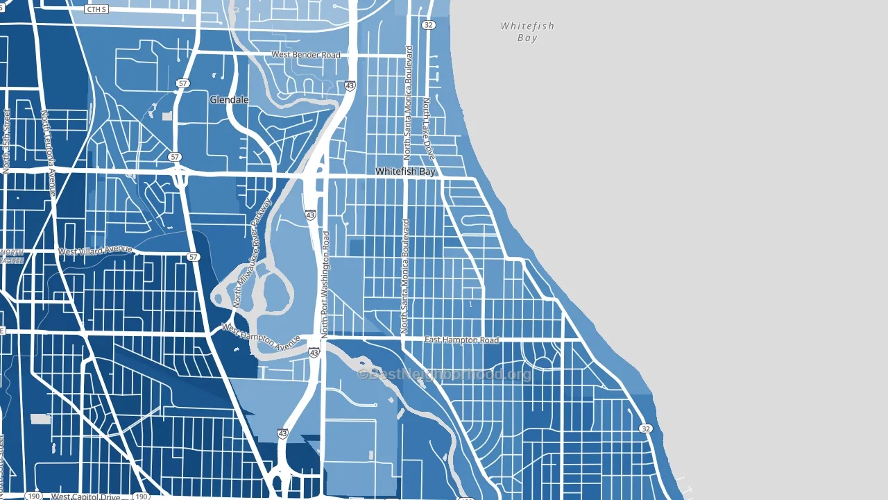 Whitefish Bay, WI block-group political-lean map