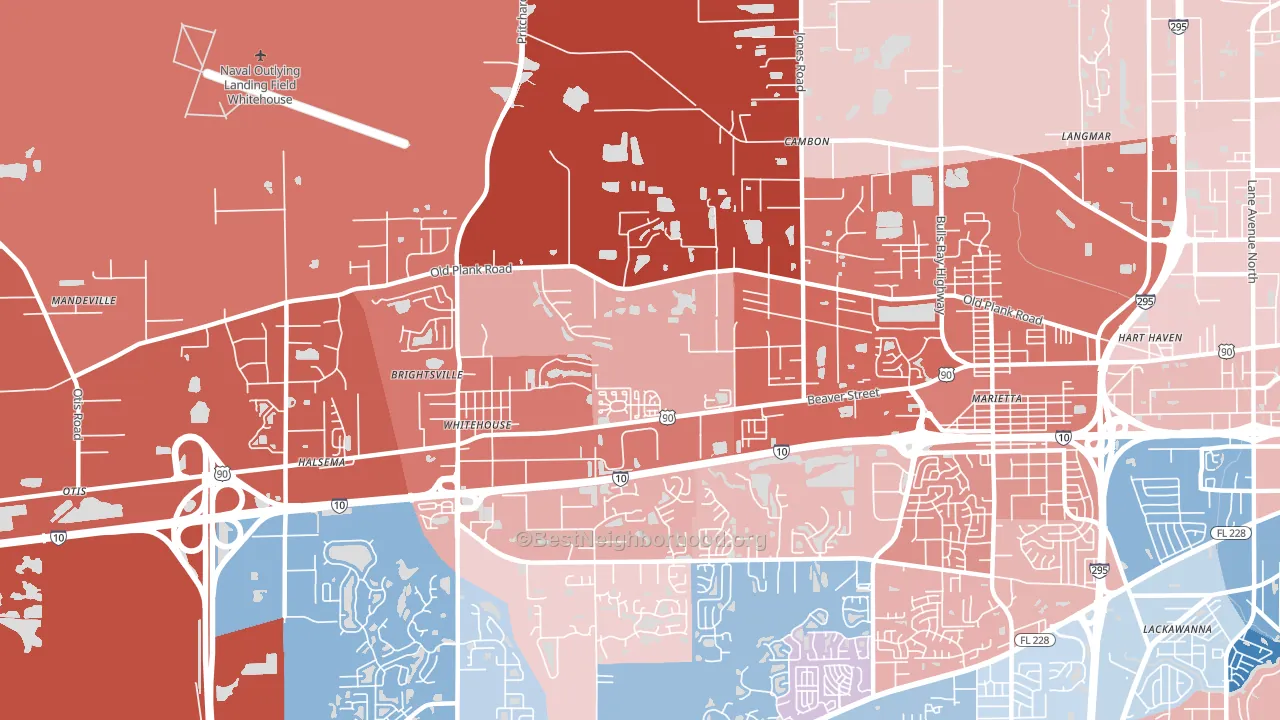 Whitehouse, Jacksonville, FL block-group political-lean map