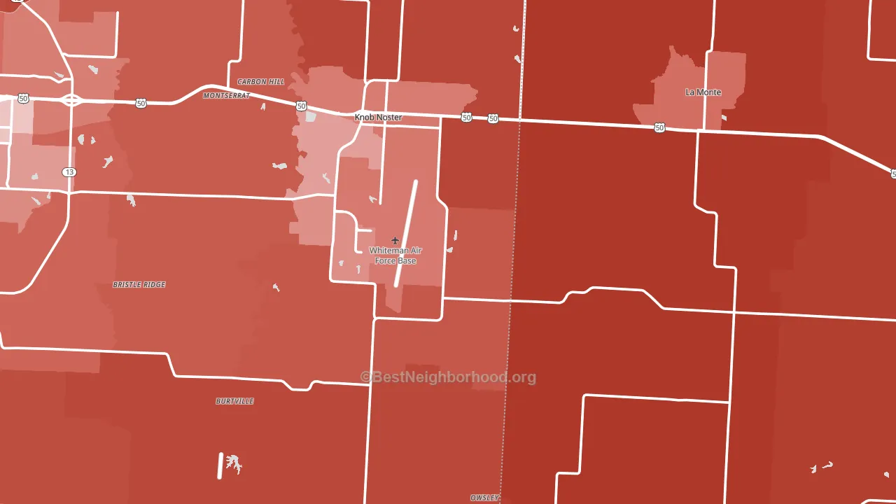 Whiteman Air Force Base, MO block-group political-lean map