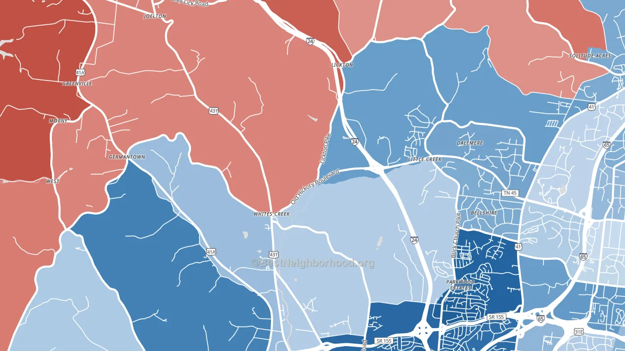 Whites Creek, TN block-group political-lean map