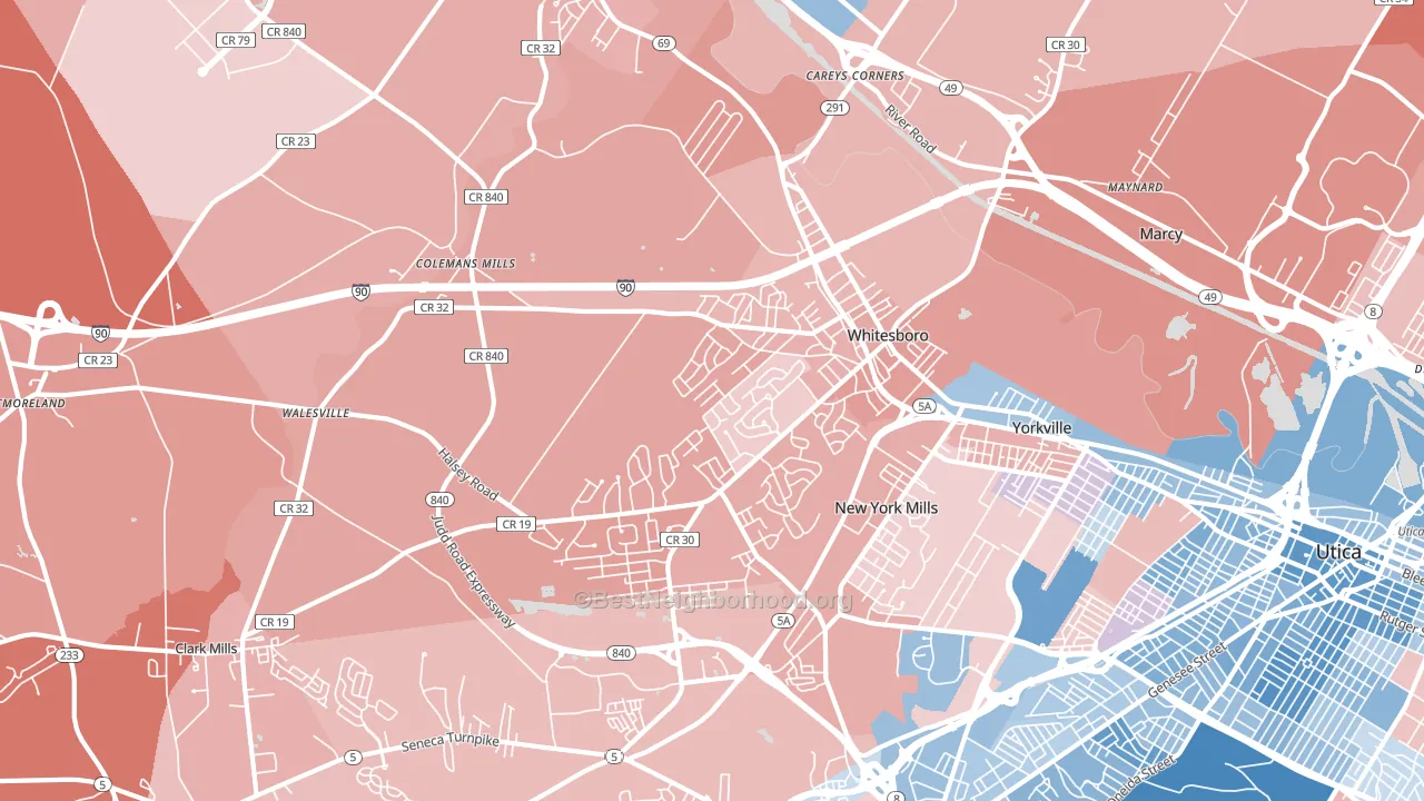Whitesboro, NY block-group political-lean map