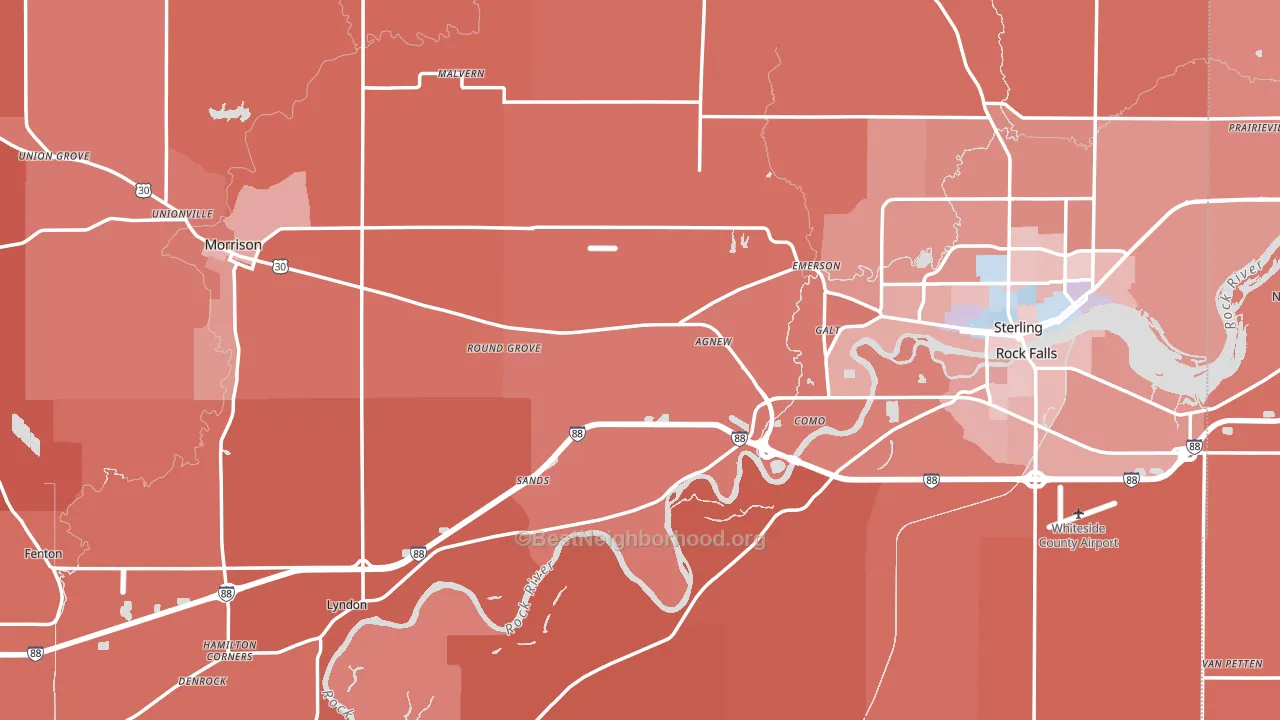 Whiteside County, IL block-group political-lean map