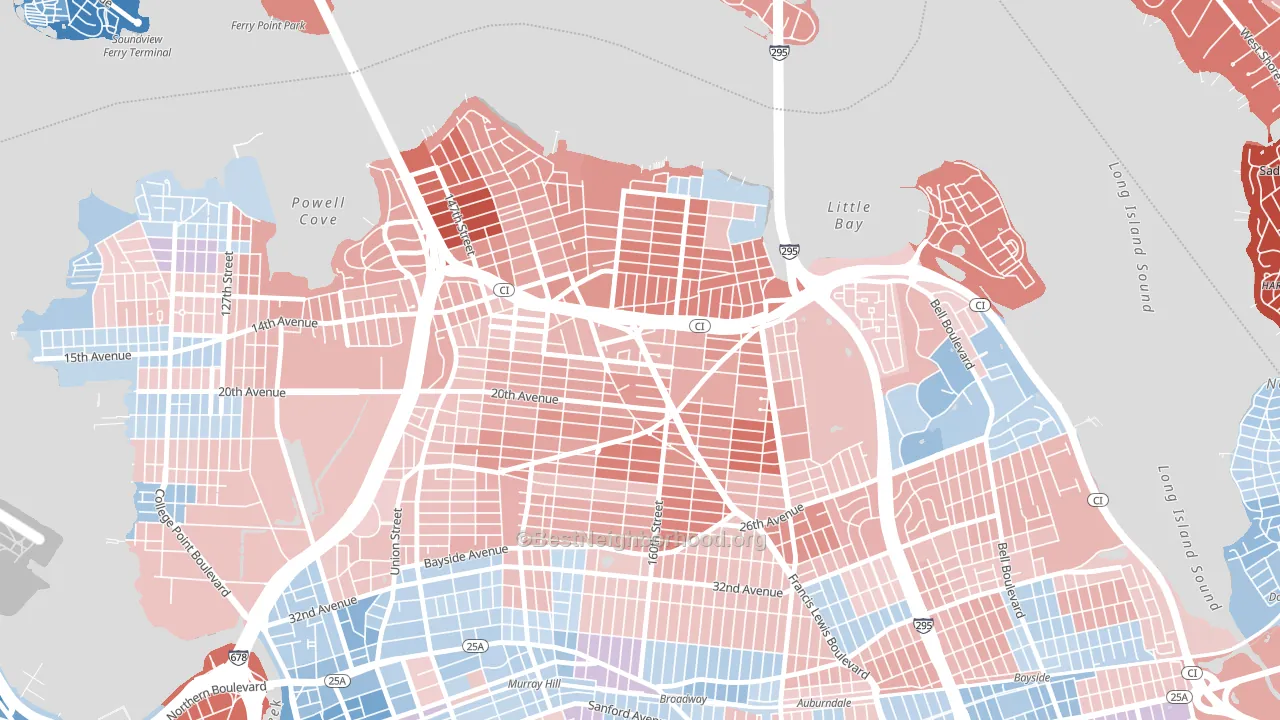 Whitestone, Queens, NY block-group political-lean map