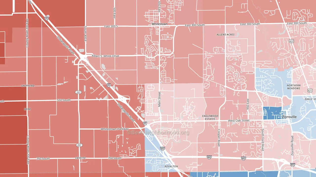 Whitestown, IN block-group political-lean map