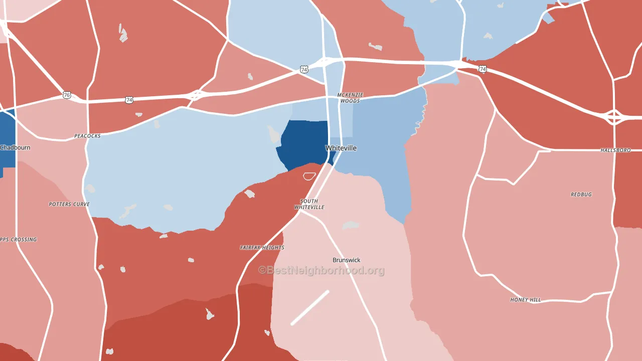 Whiteville, NC block-group political-lean map