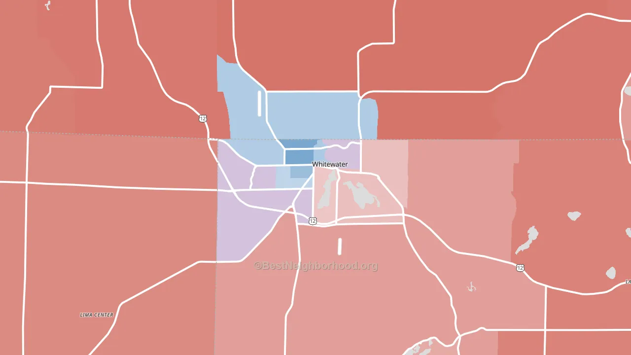 Whitewater, WI block-group political-lean map