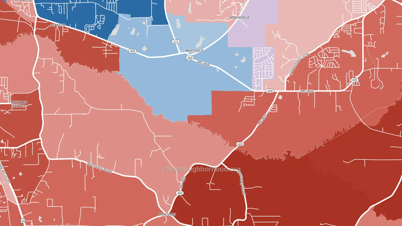 Whitfield, MS block-group political-lean map