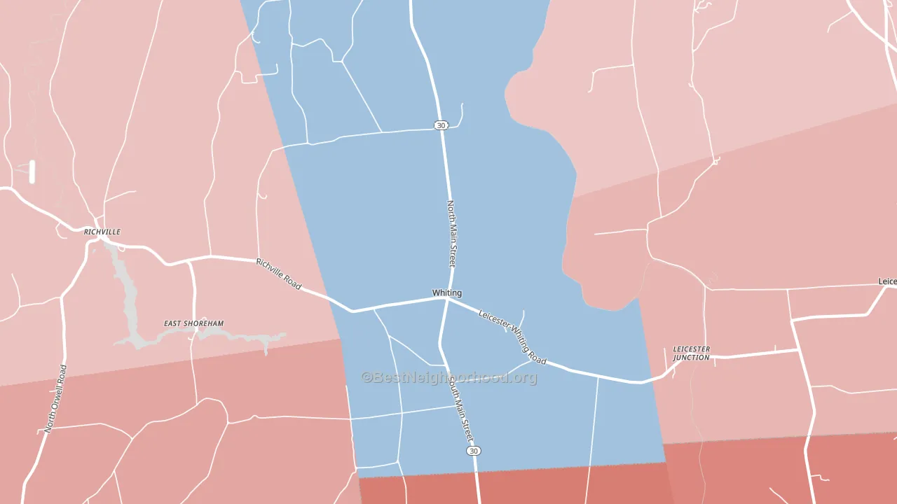 Whiting, VT block-group political-lean map